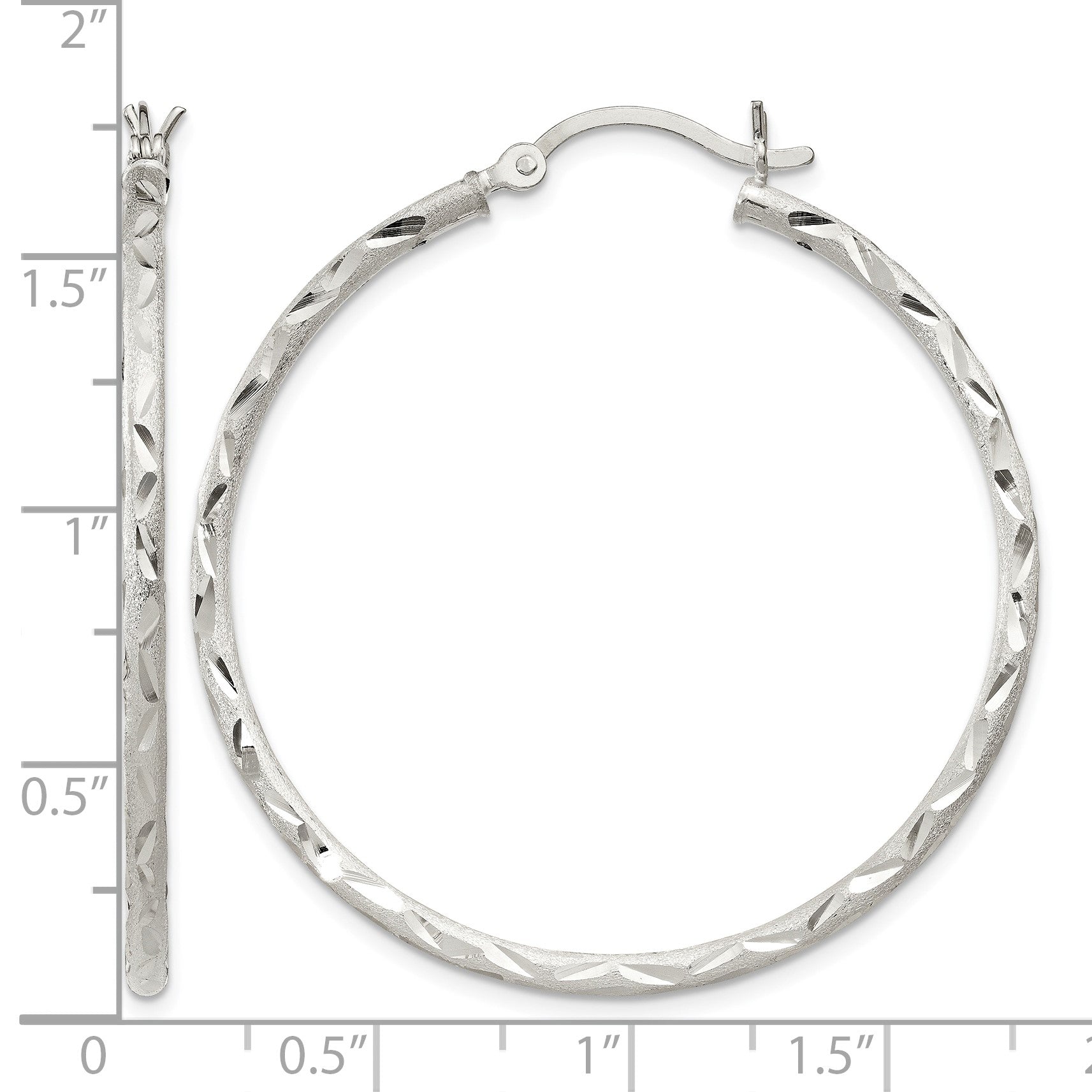 Sterling Silver Satin Diamond-cut 2x40mm Hoop Earrings