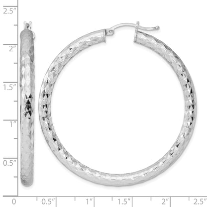 Sterling Silver Rhodium-plated Textured 4x50mm Hoop Earrings