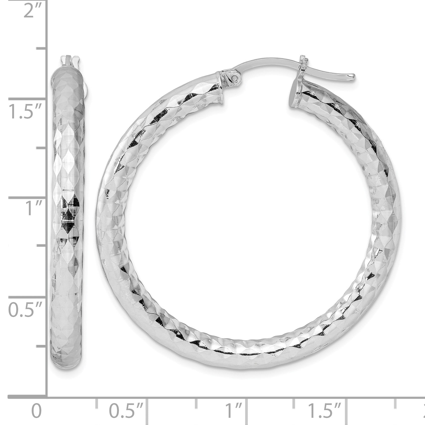 Sterling Silver Rhodium-plated Textured 4x40mm Hoop Earrings