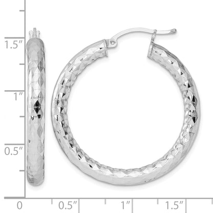 Sterling Silver Rhodium-plated Textured 4x35mm Hoop Earrings