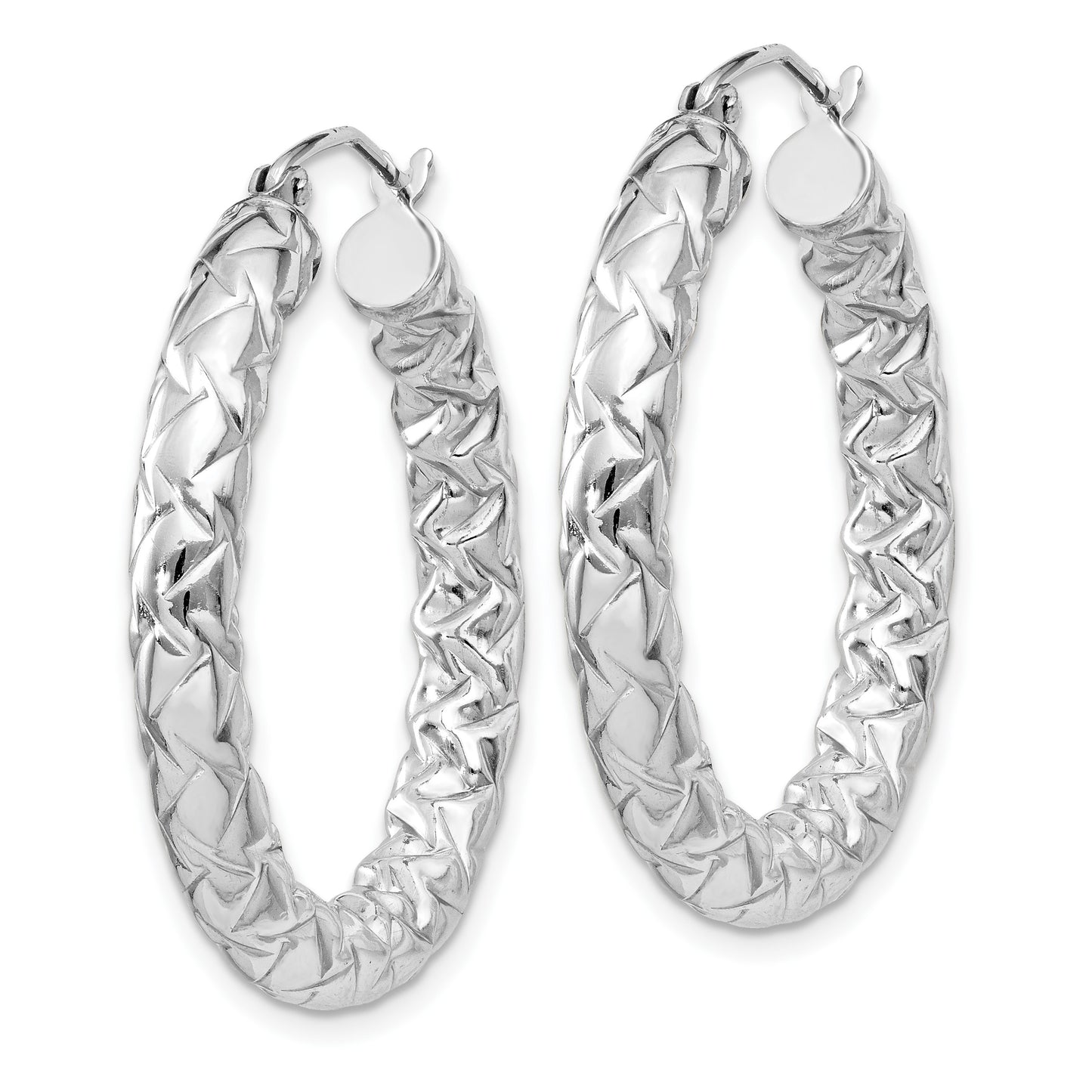 Sterling Silver Rhodium-plated Textured 4x30mm Hoop Earrings