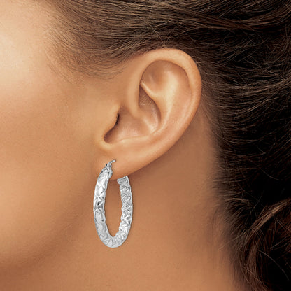 Sterling Silver Rhodium-plated Textured 4x30mm Hoop Earrings