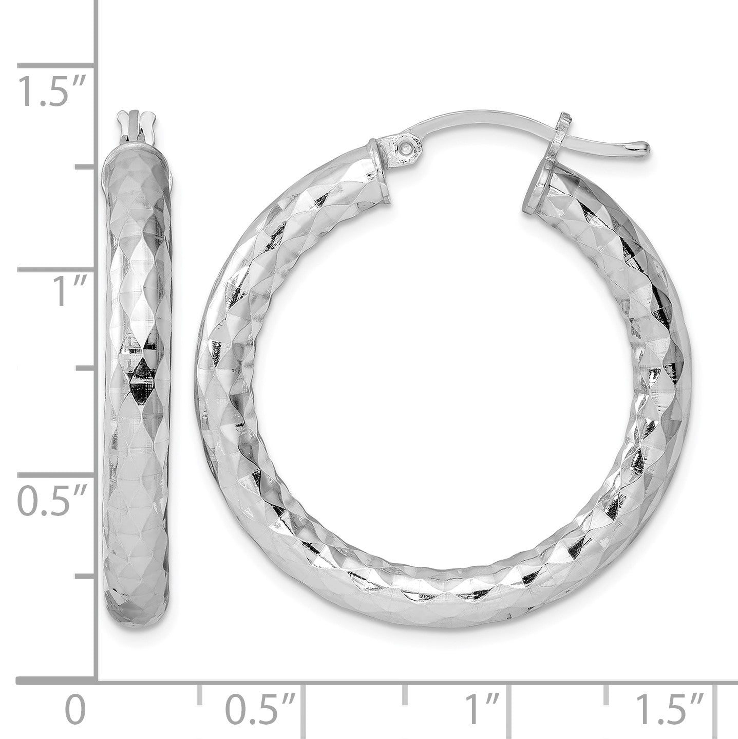 Sterling Silver Rhodium-plated Textured 4x30mm Hoop Earrings