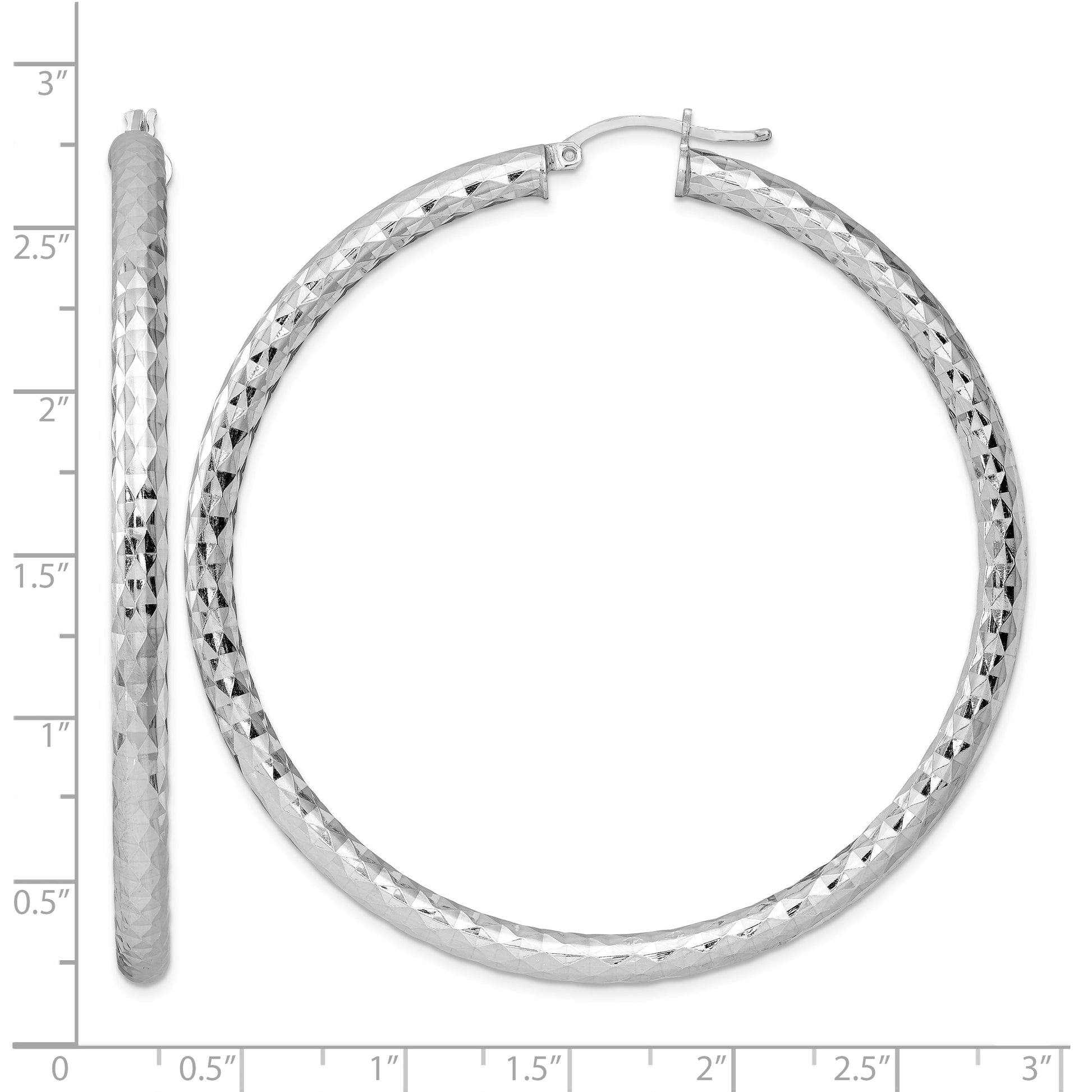 Sterling Silver Rhodium-plated Textured 4x65mm Hoop Earrings