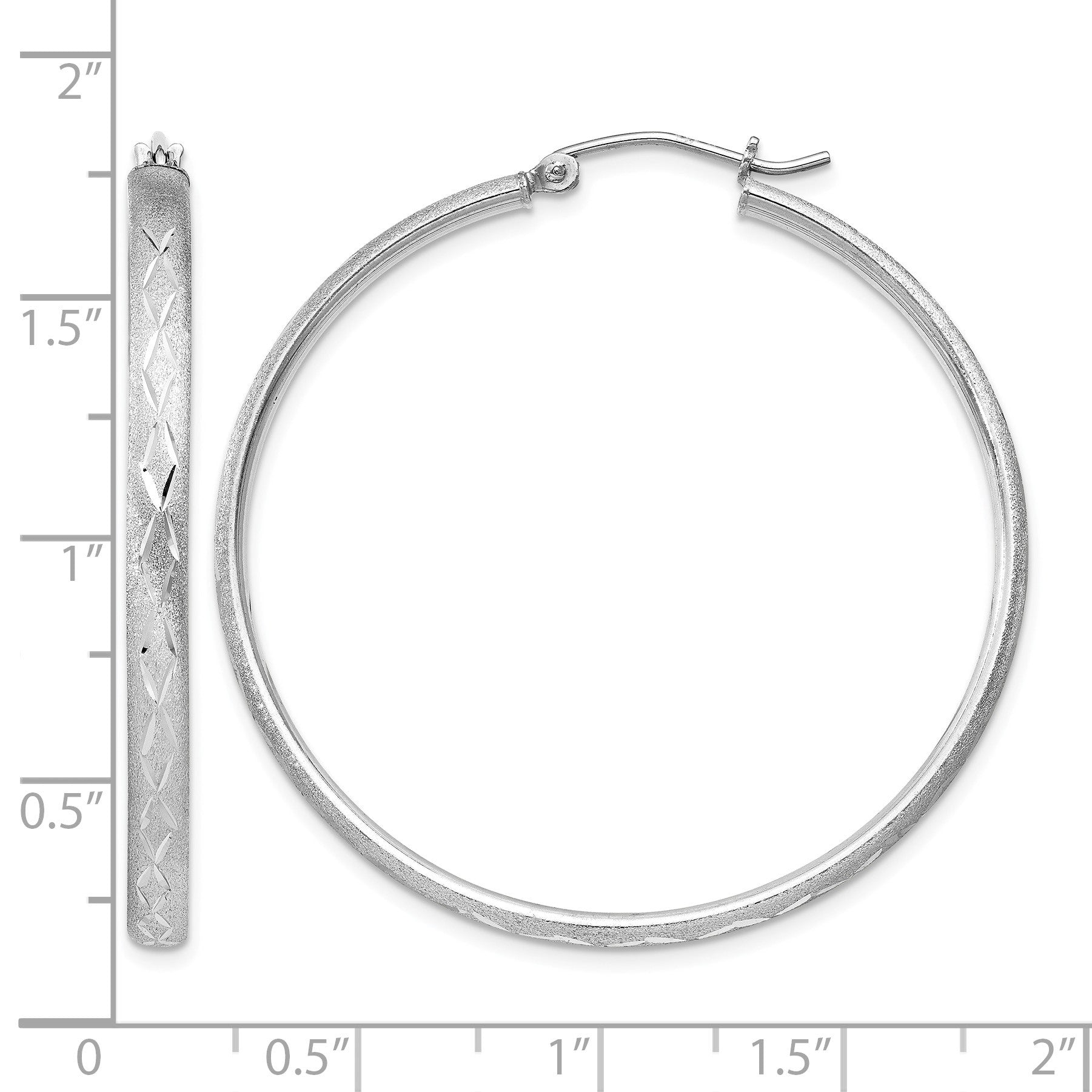 Sterling Silver Rhodium-plated 3mm Satin Diamond-cut Hoop Earrings