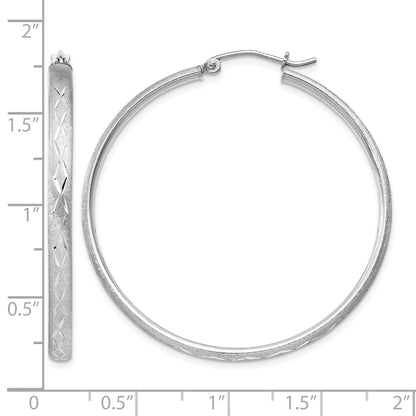 Sterling Silver Rhodium-plated 3mm Satin Diamond-cut Hoop Earrings