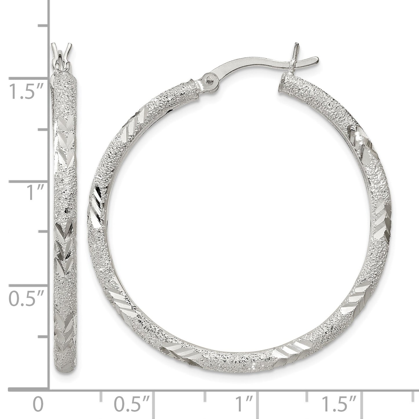Sterling Silver 2.5mm Diamond-cut Laser-cut Hinged Hoop Earrings