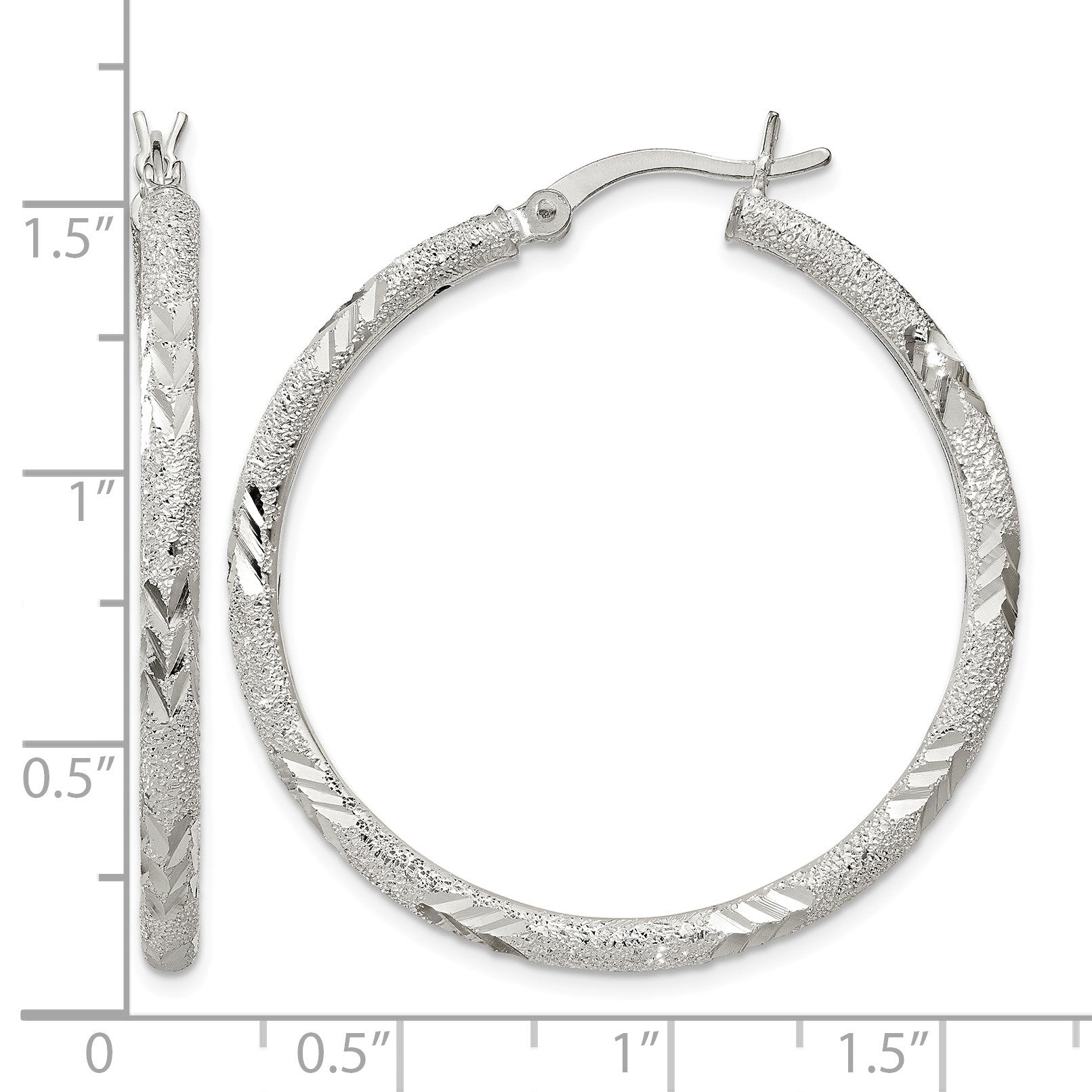 Sterling Silver 2.5mm Diamond-cut Laser-cut Hinged Hoop Earrings