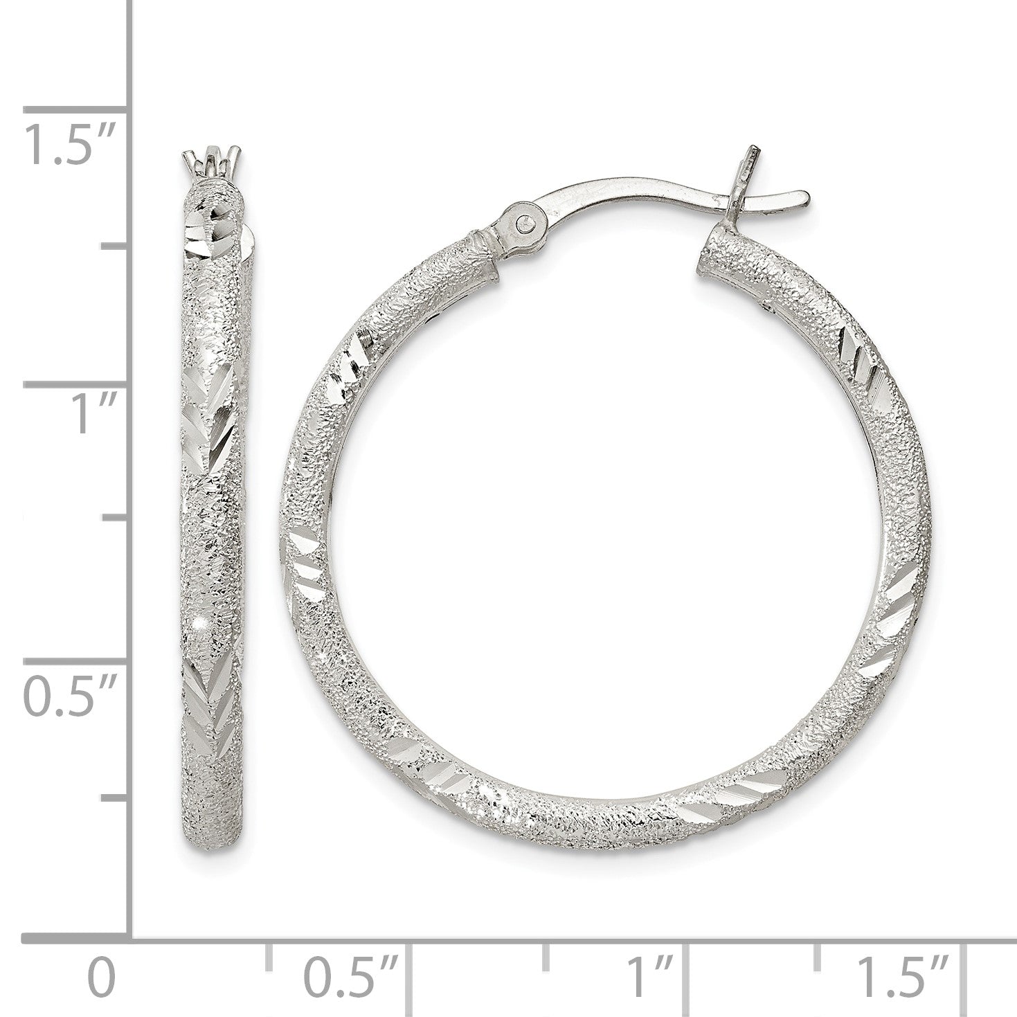 Sterling Silver 2.5mm Diamond-cut Laser-cut Hinged Hoop Earrings