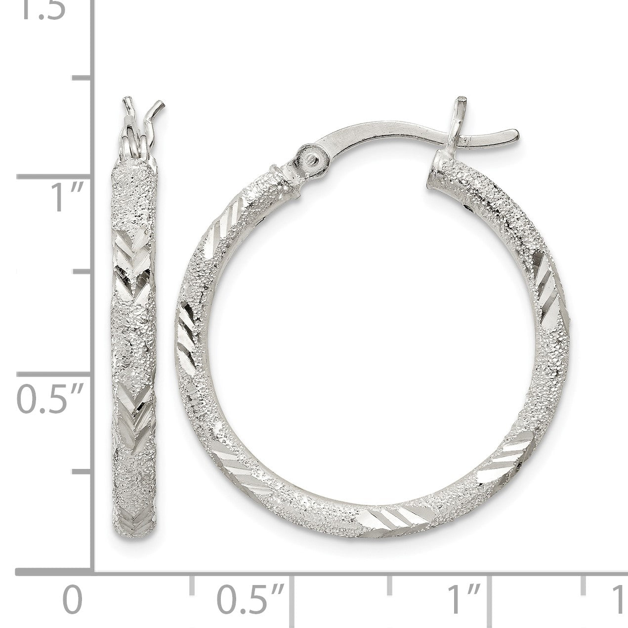 Sterling Silver 2.5mm Diamond-cut Laser-cut Hinged Hoop Earrings