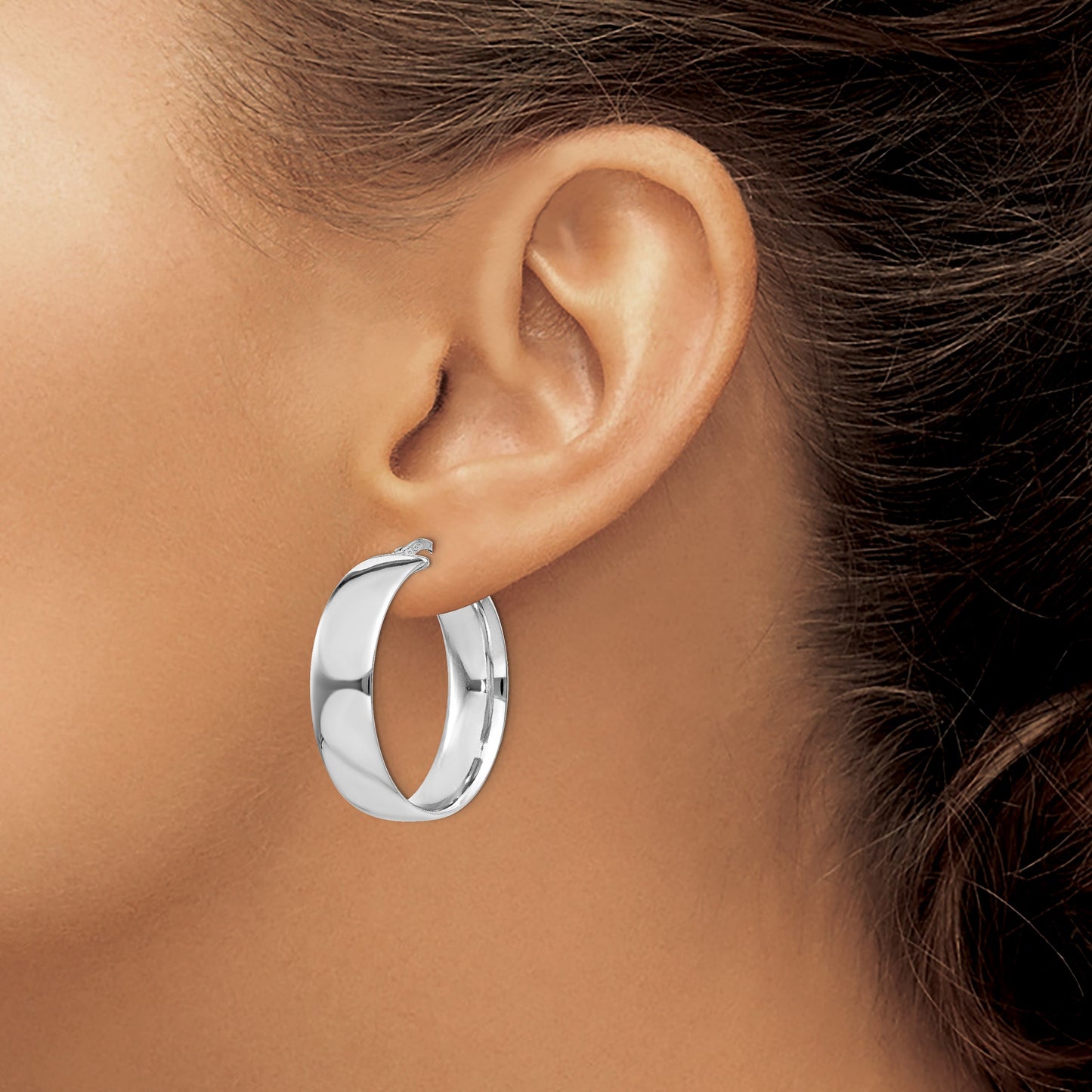 Sterling Silver Rhodium-plated 7x30mm Hoop Earrings