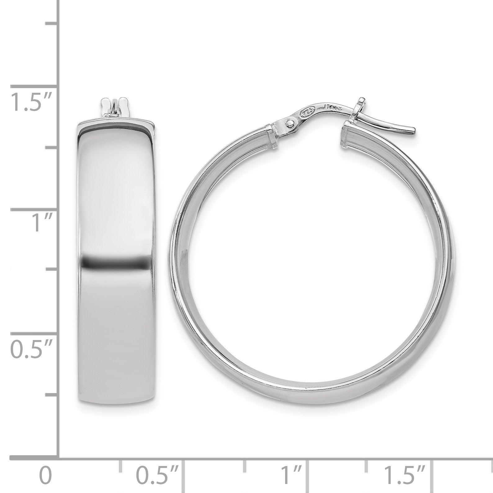 Sterling Silver Rhodium-plated 7x30mm Hoop Earrings