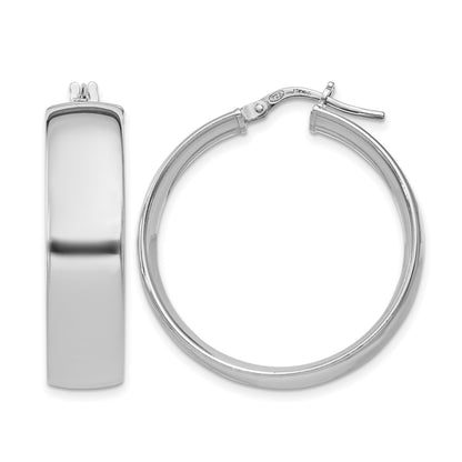 Sterling Silver Rhodium-plated 7x30mm Hoop Earrings