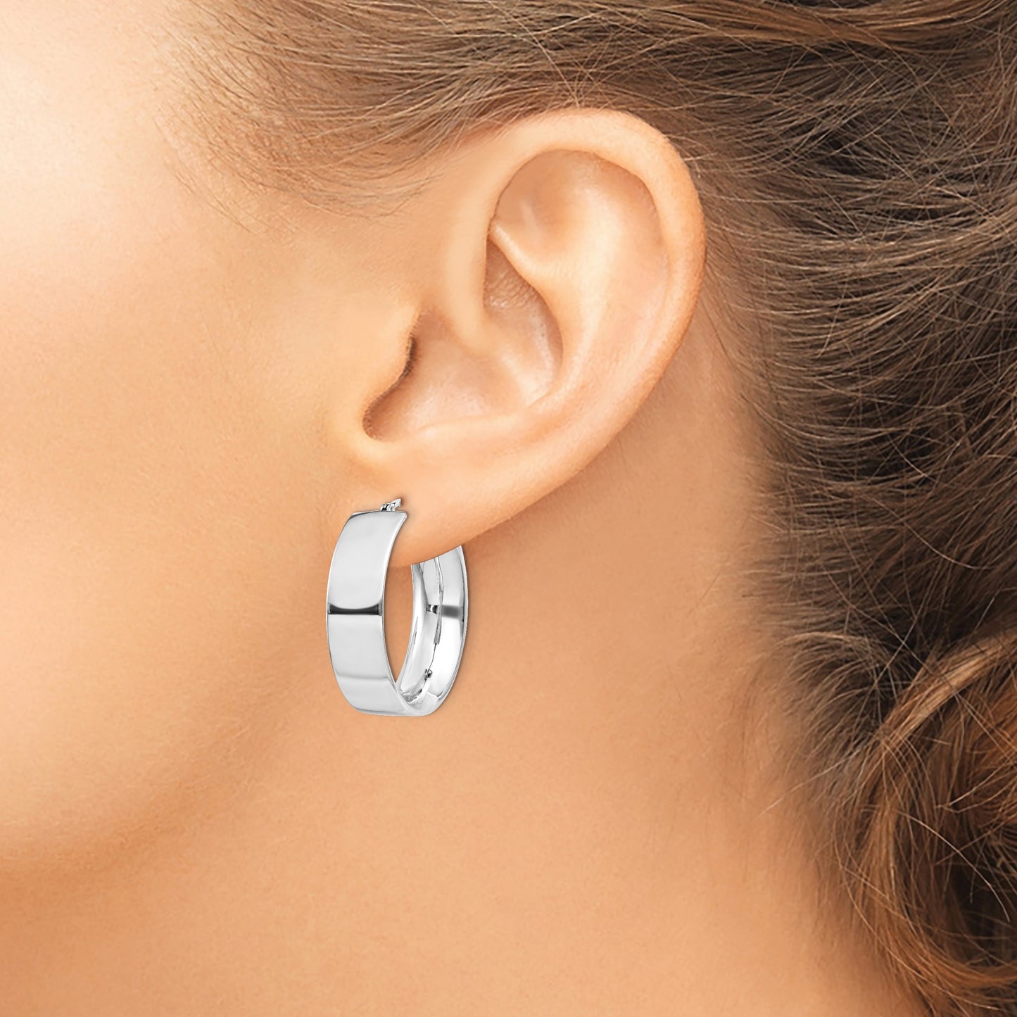 Sterling Silver Rhodium-plated 6.75x25mm Hoop Earrings