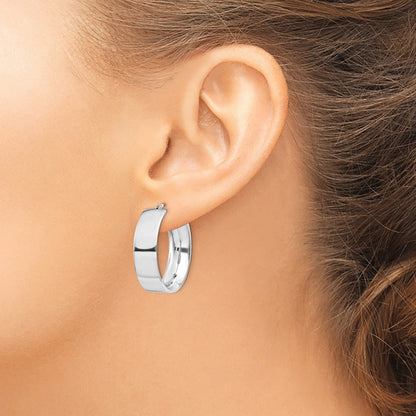 Sterling Silver Rhodium-plated 6.75x25mm Hoop Earrings