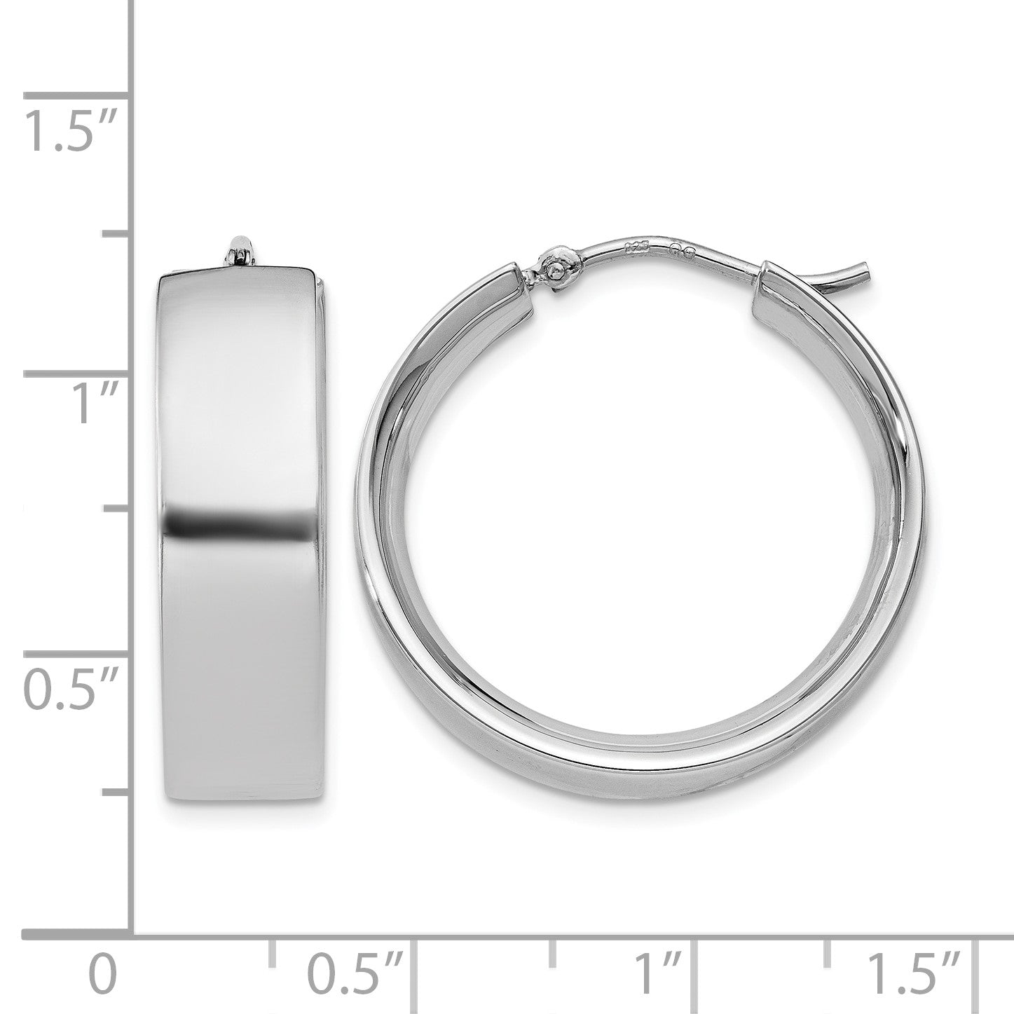Sterling Silver Rhodium-plated 6.75x25mm Hoop Earrings