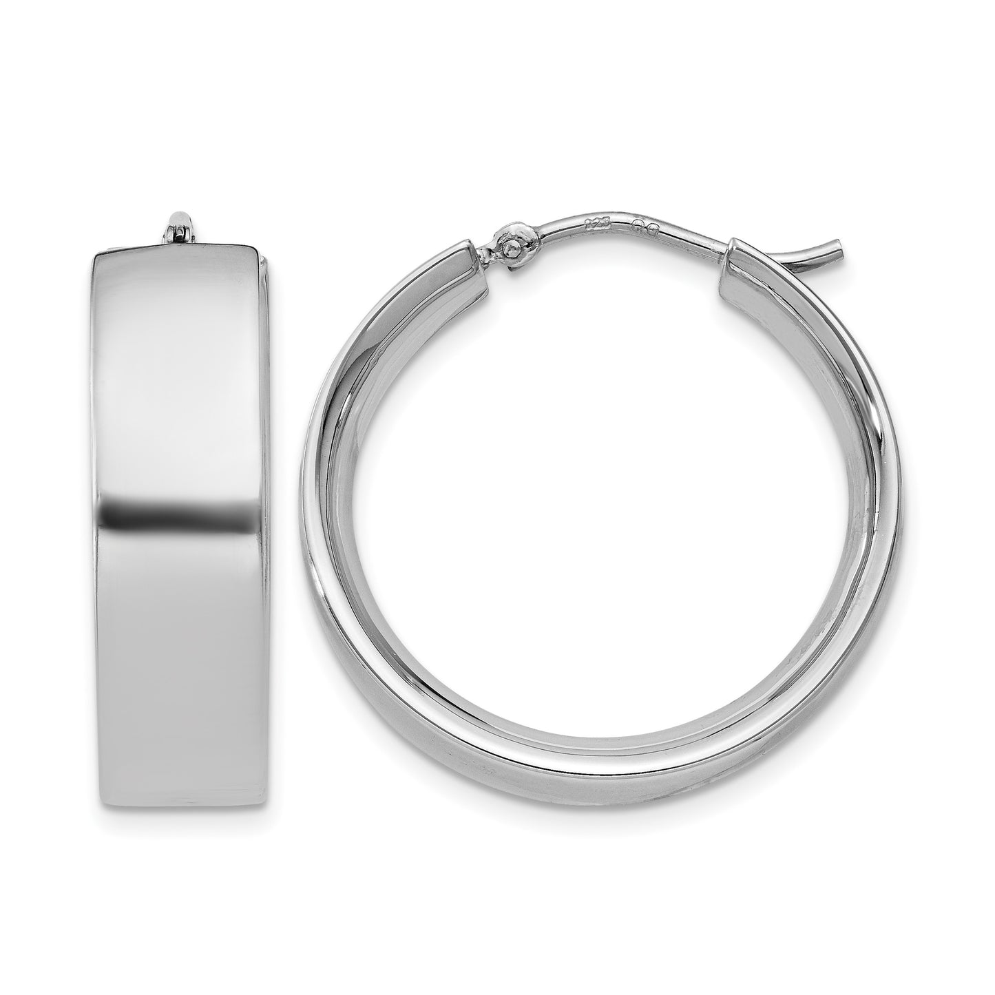 Sterling Silver Rhodium-plated 6.75x25mm Hoop Earrings