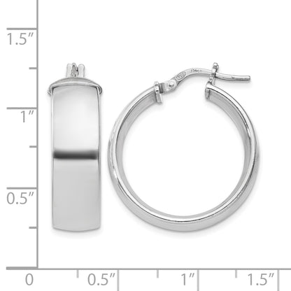 Sterling Silver Rhodium-plated 7.5x25mm Hoop Earrings