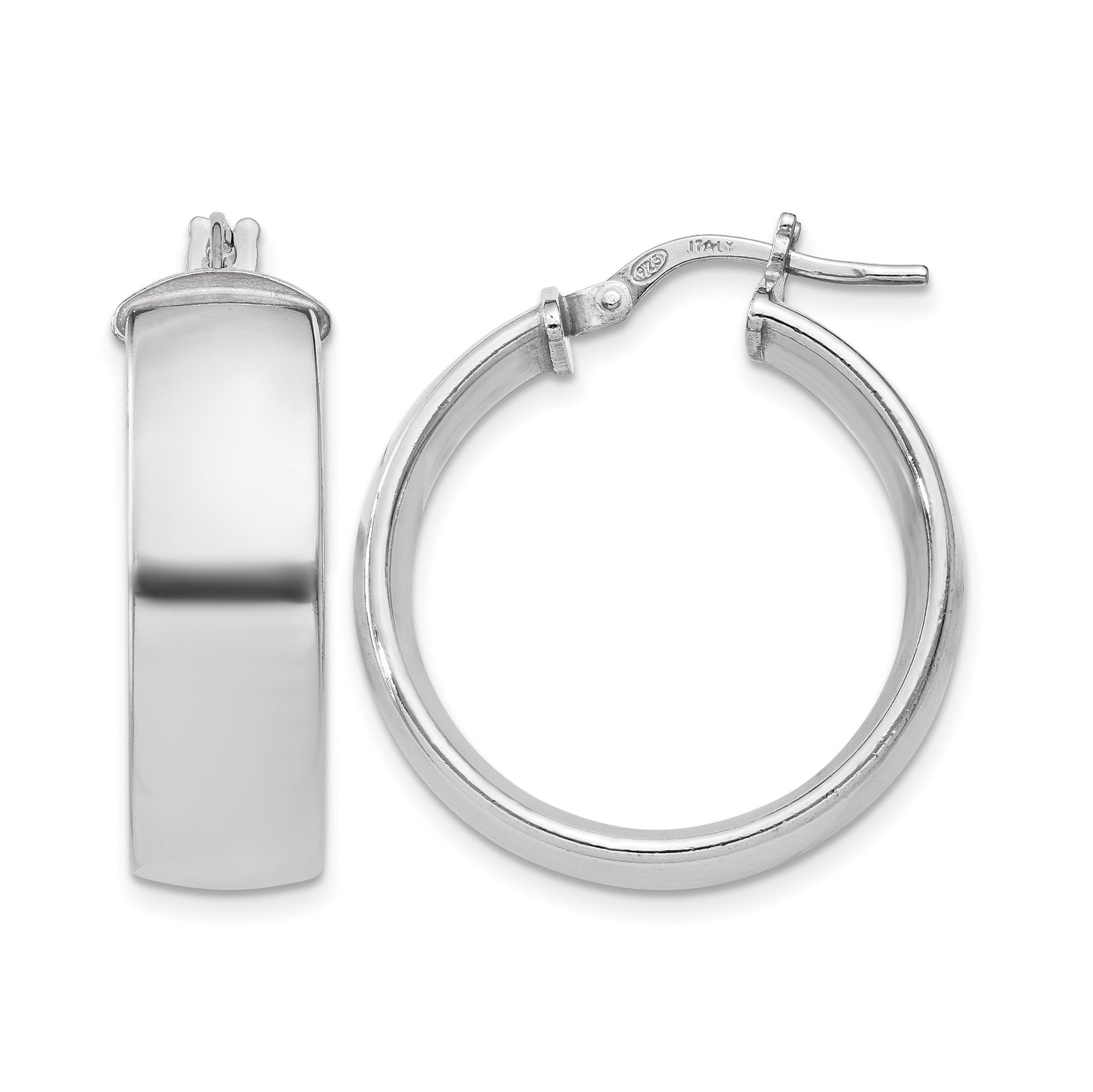 Sterling Silver Rhodium-plated 7.5x25mm Hoop Earrings