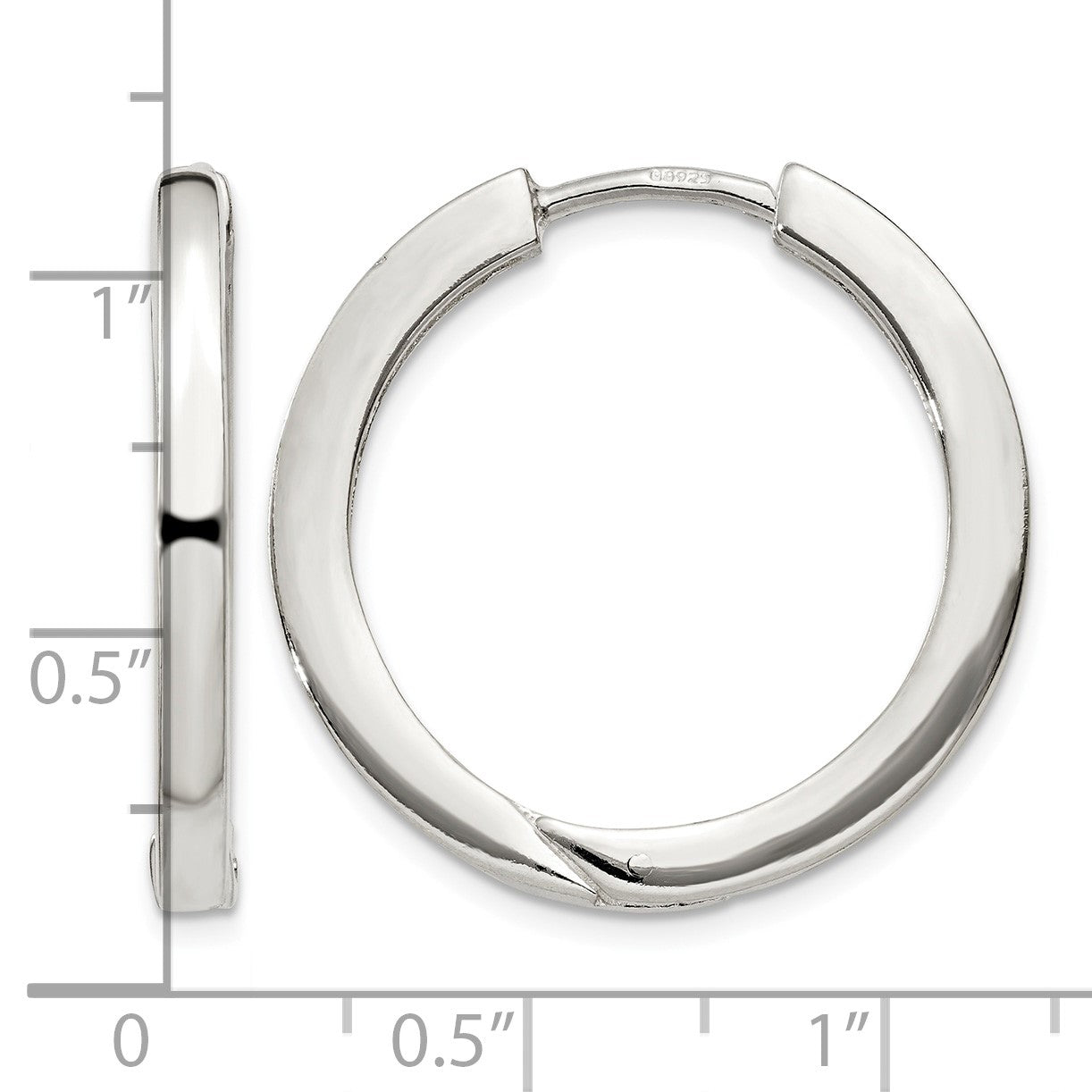 Sterling Silver 2.5x25mm Hinged Hoop Earrings