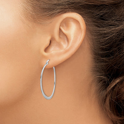 Sterling Silver Rhodium-plated Polished Oval Hoop Earrings