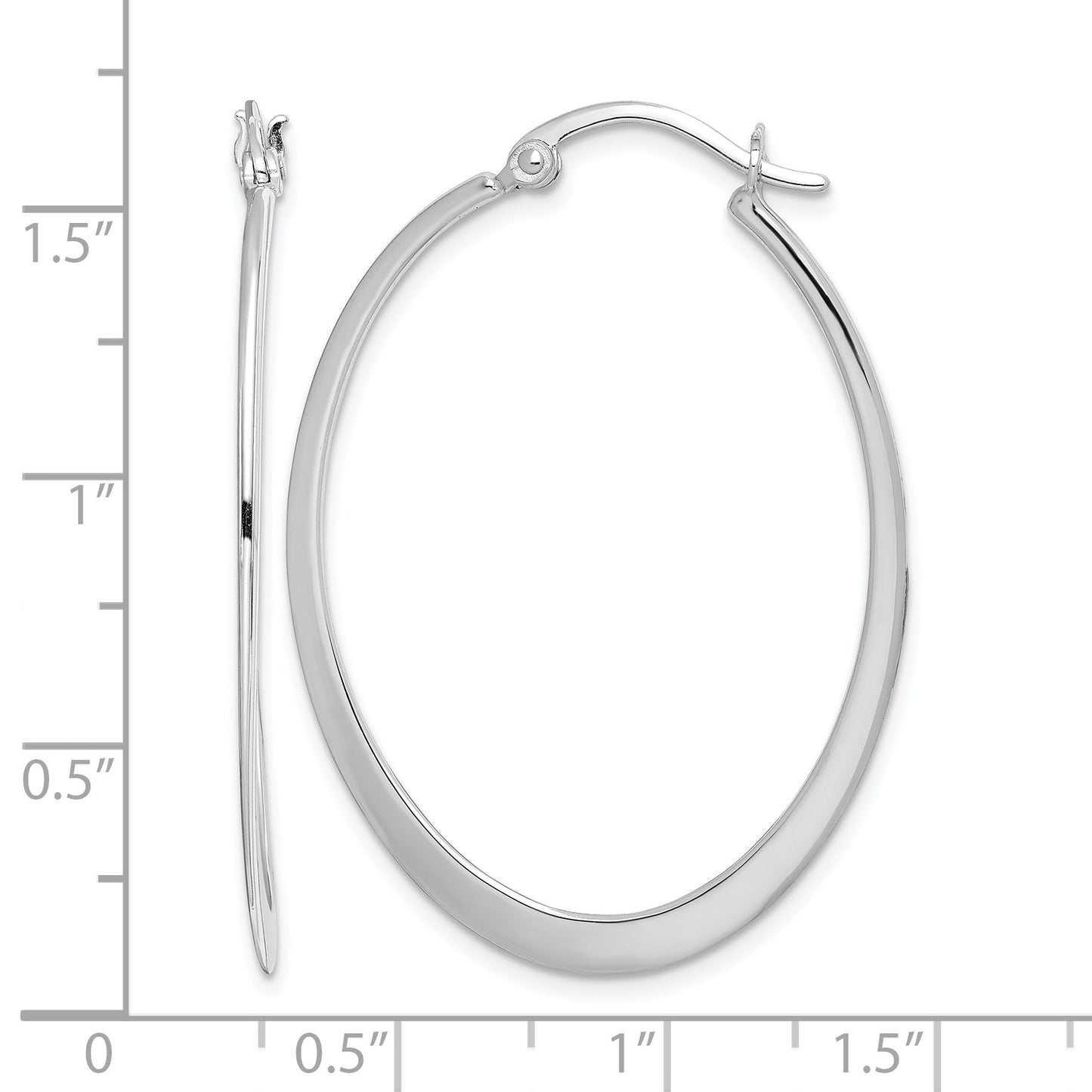 Sterling Silver Rhodium-plated Polished Oval Hoop Earrings