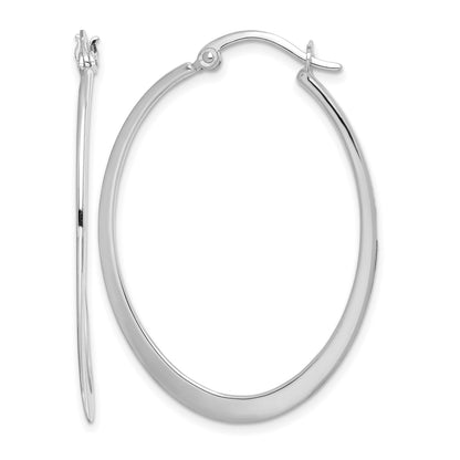 Sterling Silver Rhodium-plated Polished Oval Hoop Earrings