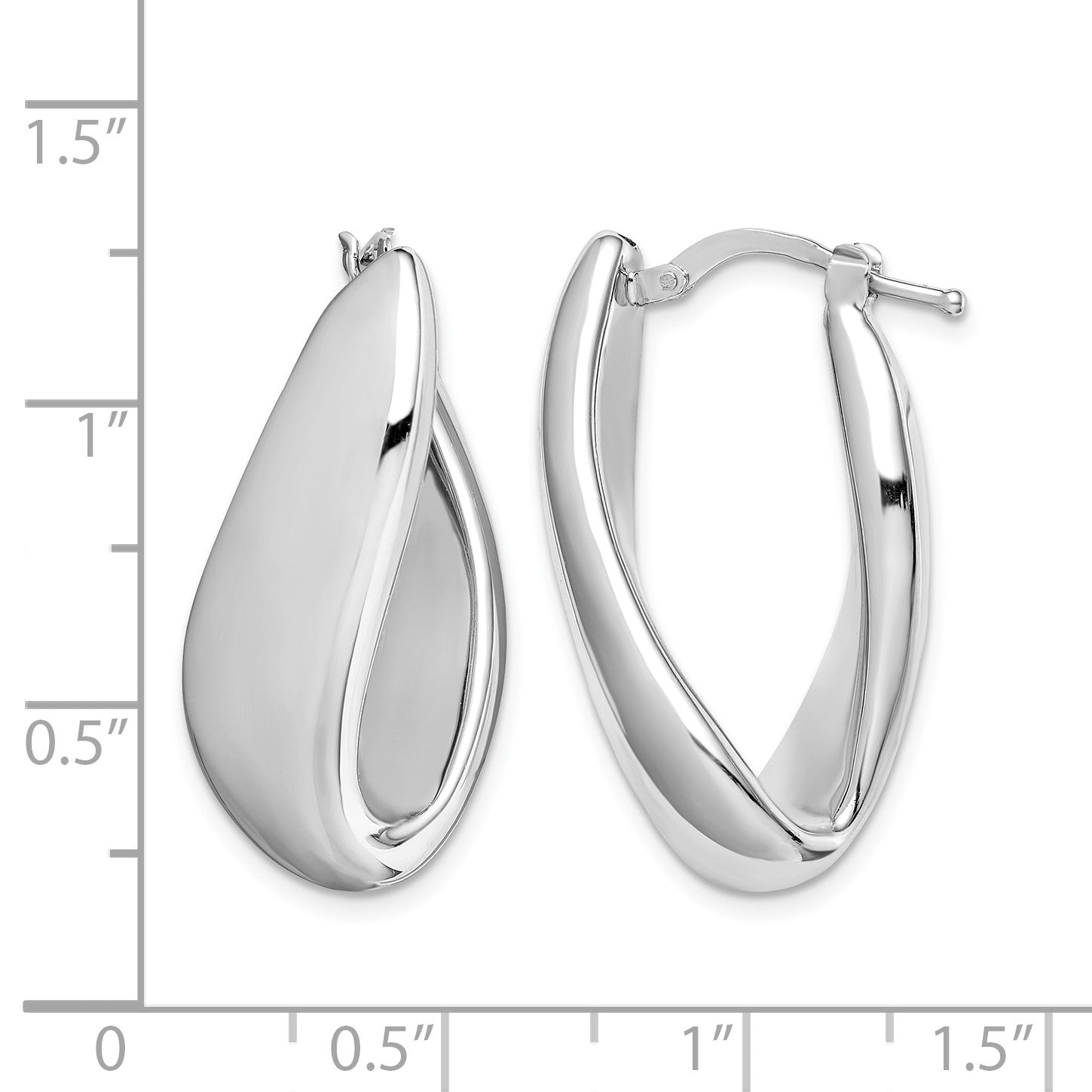 Sterling Silver RH-plated Polished Twist Hollow Oval Hoop Earrings