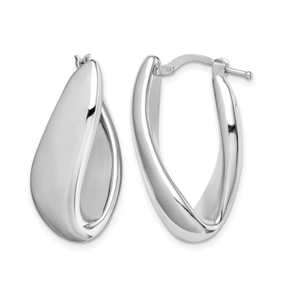 Sterling Silver RH-plated Polished Twist Hollow Oval Hoop Earrings
