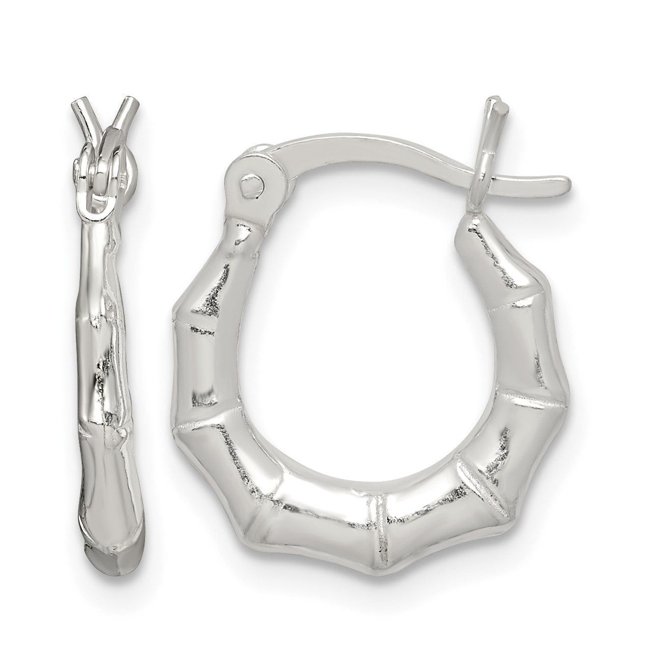 Sterling Silver Polished Bamboo Hoop Earrings
