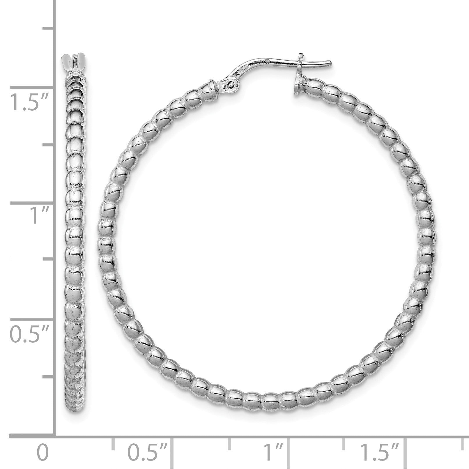 Sterling Silver Rhodium-plated Beaded 3x35mm Hoop Earrings