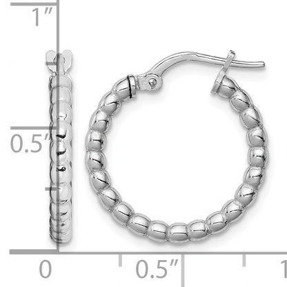 Sterling Silver Rhodium-plated Beaded 3x15mm Hoop Earrings