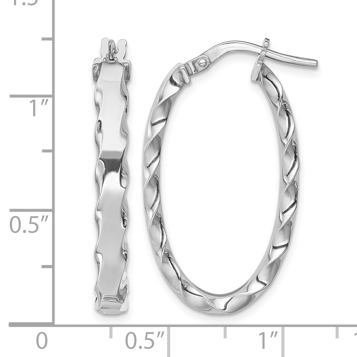 Sterling Silver RH-plated Scalloped Edge 4mm Oval Hoop Earrings