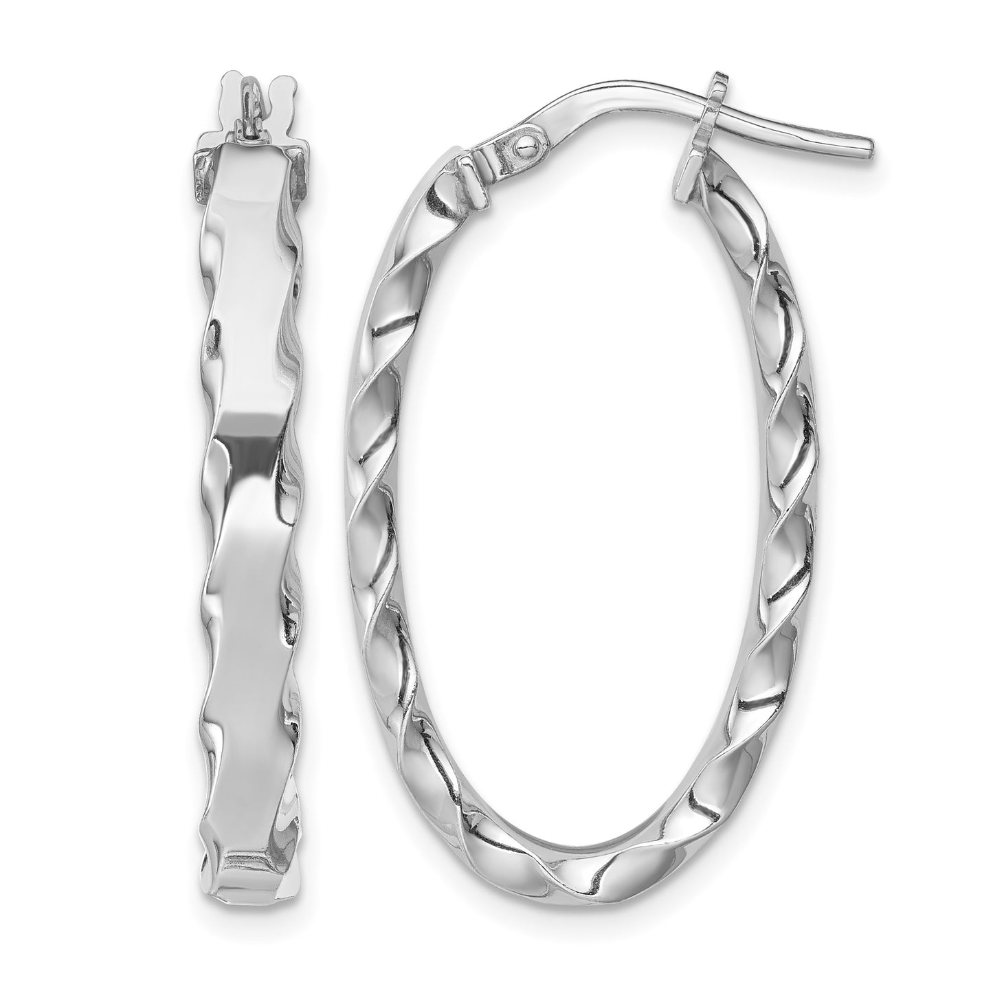 Sterling Silver RH-plated Scalloped Edge 4mm Oval Hoop Earrings