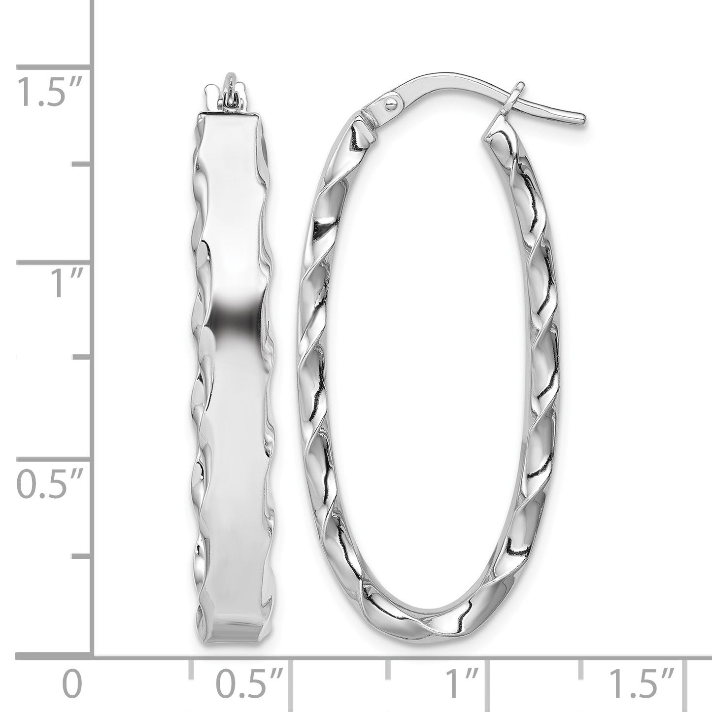 Sterling Silver RH-plated Scalloped Edge 5mm Oval Hoop Earrings