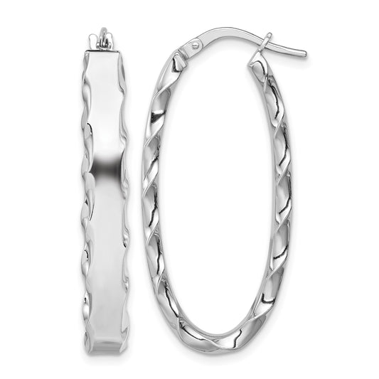 Sterling Silver RH-plated Scalloped Edge 5mm Oval Hoop Earrings