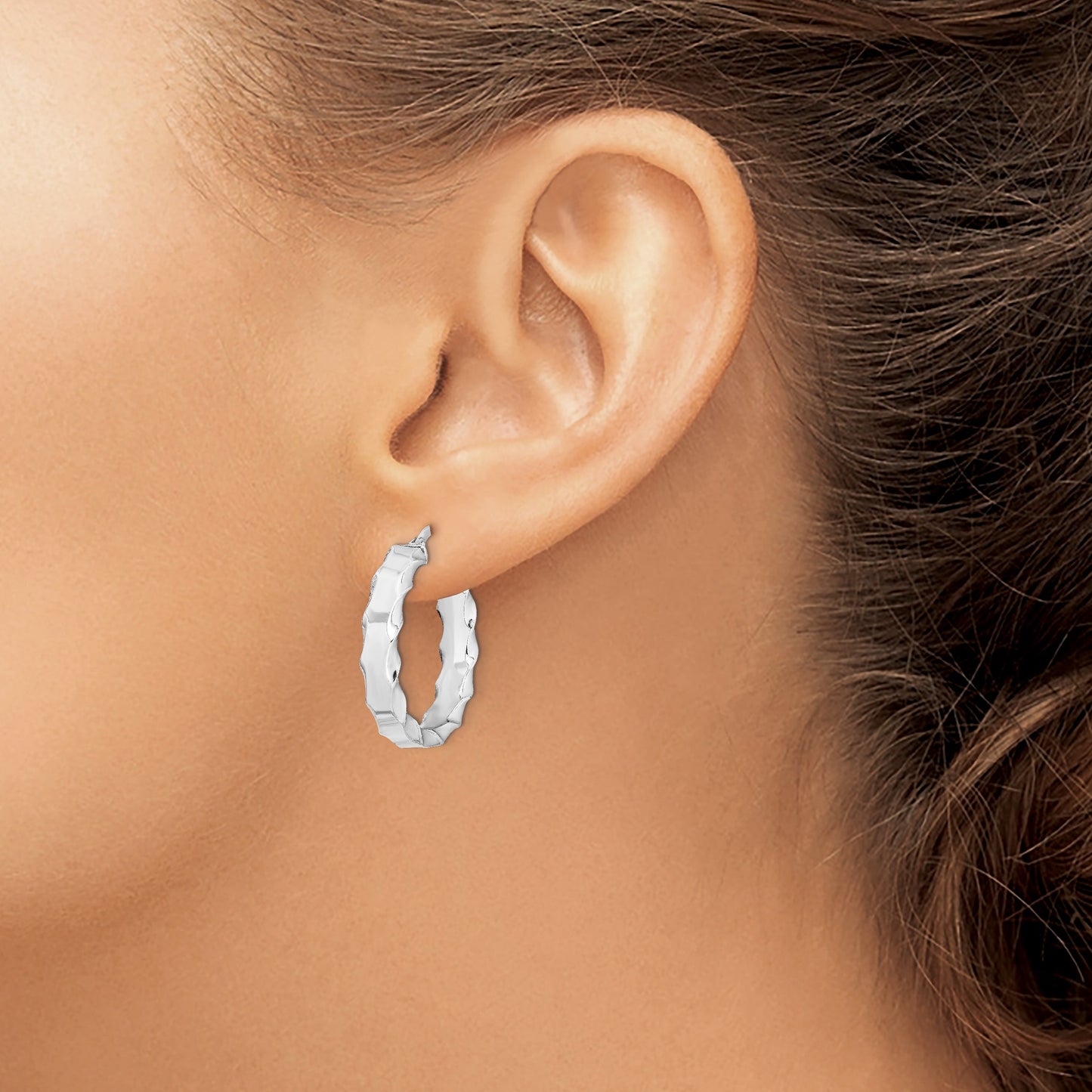 Sterling Silver RH-plated Scalloped Edge 5mm Round Hoop Earrings