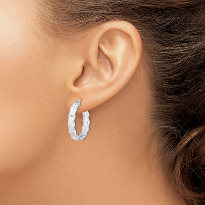Sterling Silver RH-plated Scalloped Edge 5mm Round Hoop Earrings