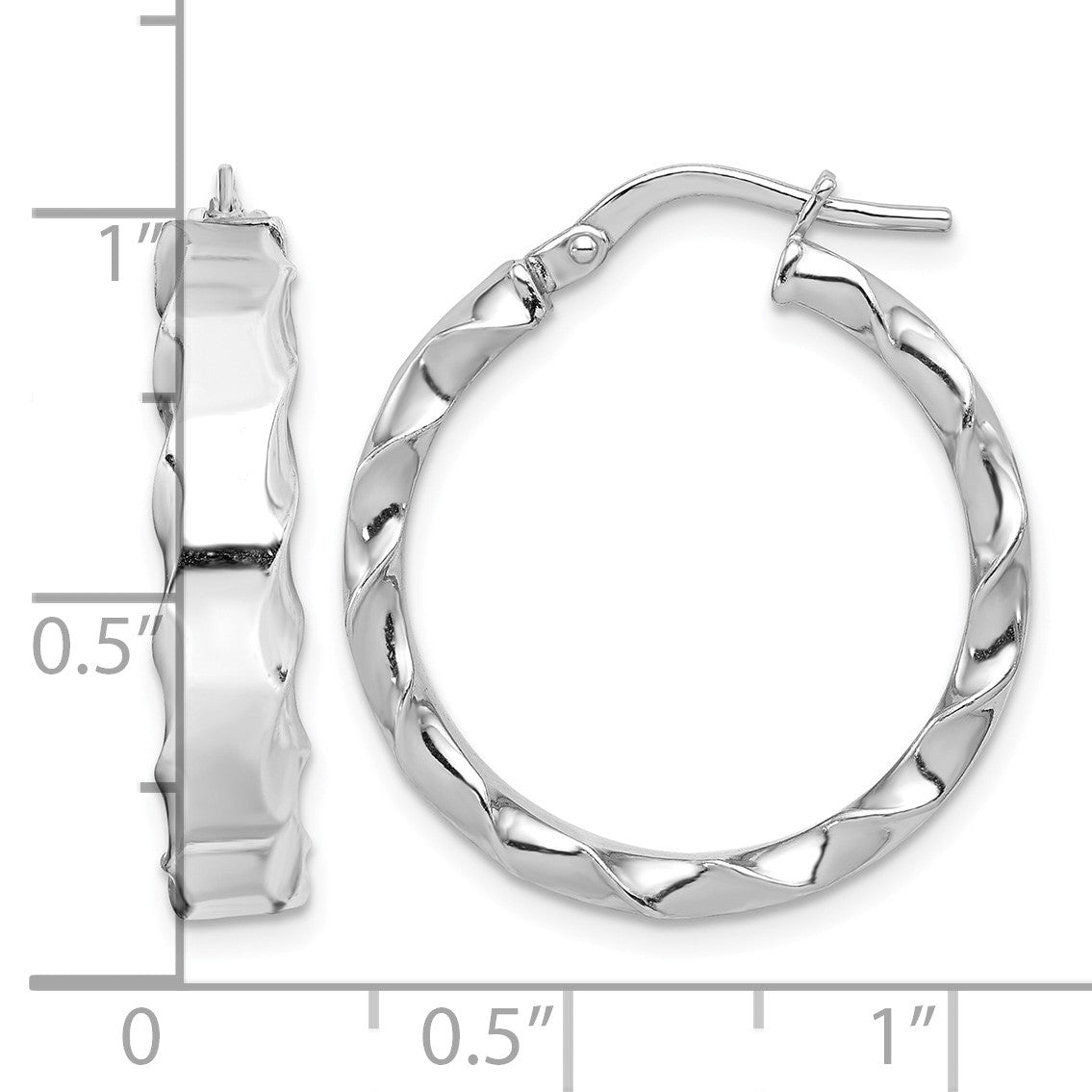 Sterling Silver RH-plated Scalloped Edge 5mm Round Hoop Earrings