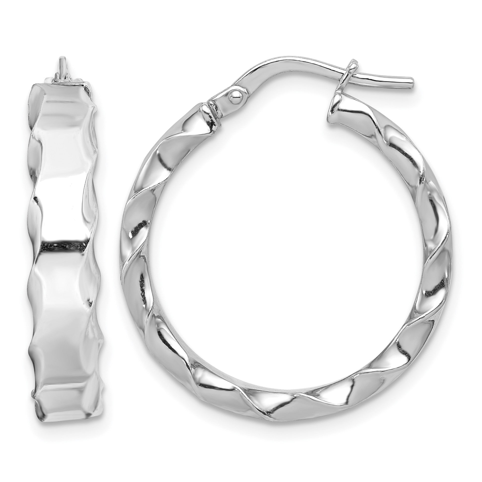 Sterling Silver RH-plated Scalloped Edge 5mm Round Hoop Earrings