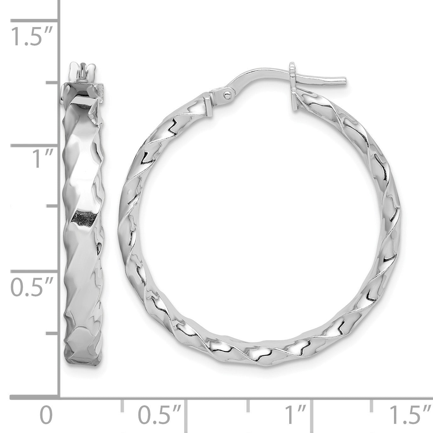 Sterling Silver RH-plated Scalloped Edge 4mm Round Hoop Earrings