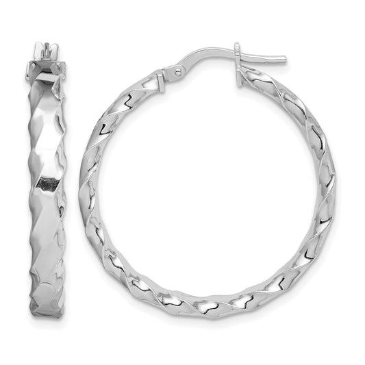 Sterling Silver RH-plated Scalloped Edge 4mm Round Hoop Earrings
