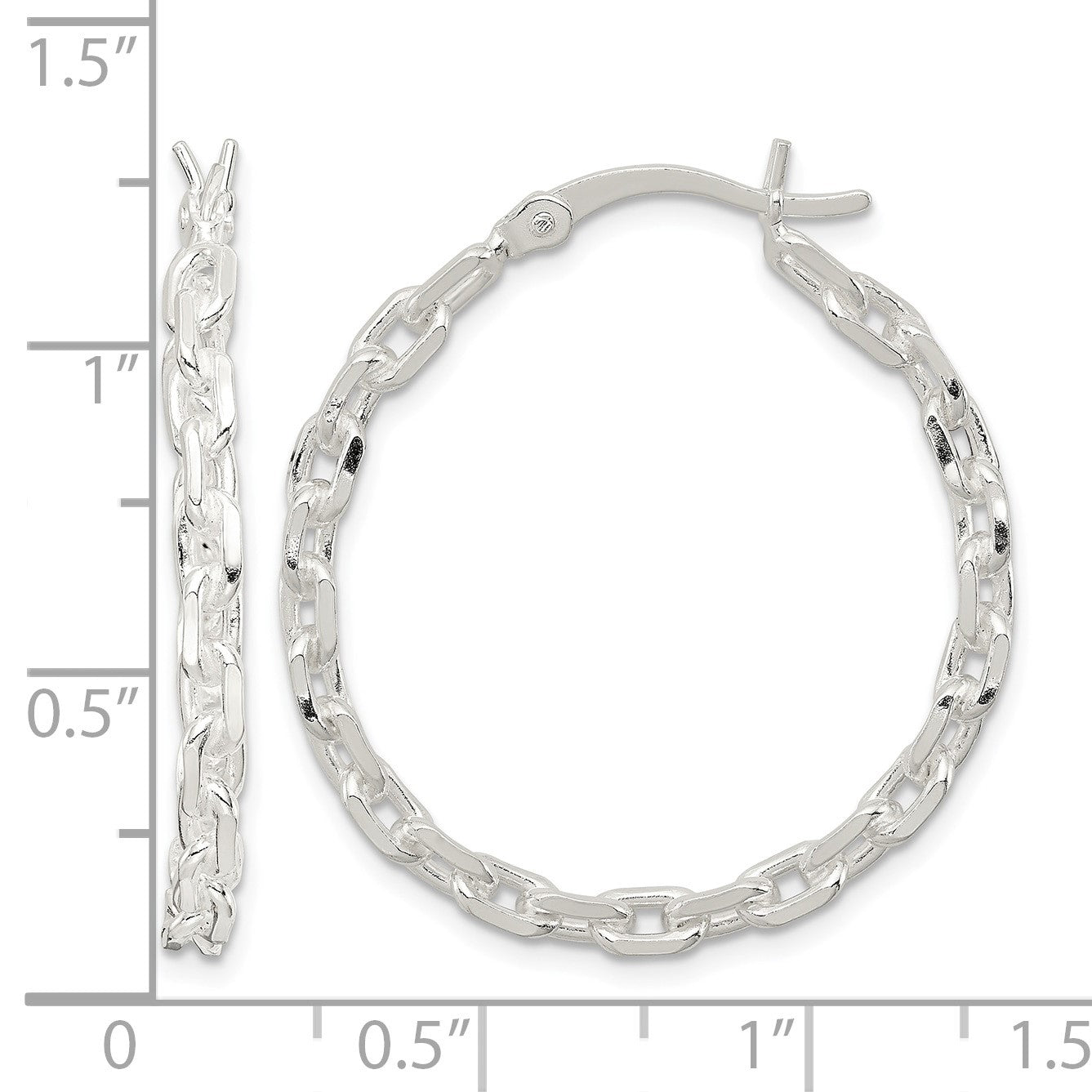 Sterling Silver Polished Cable Chain 3x30mm Hoop Earrings