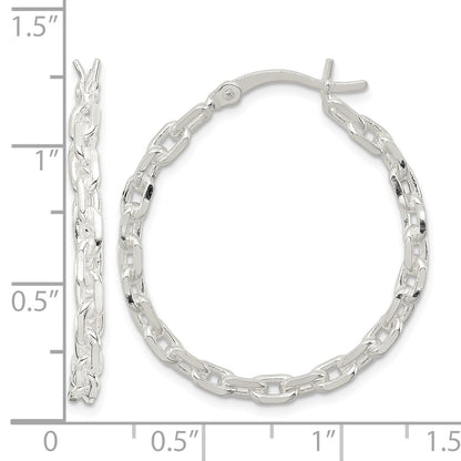 Sterling Silver Polished Cable Chain 3x30mm Hoop Earrings