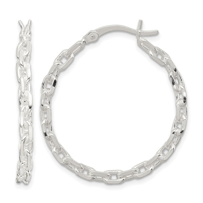 Sterling Silver Polished Cable Chain 3x30mm Hoop Earrings