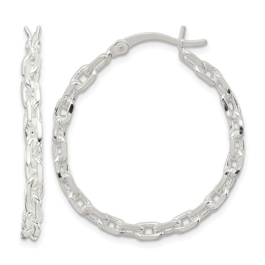 Sterling Silver Polished Cable Chain 3x30mm Hoop Earrings