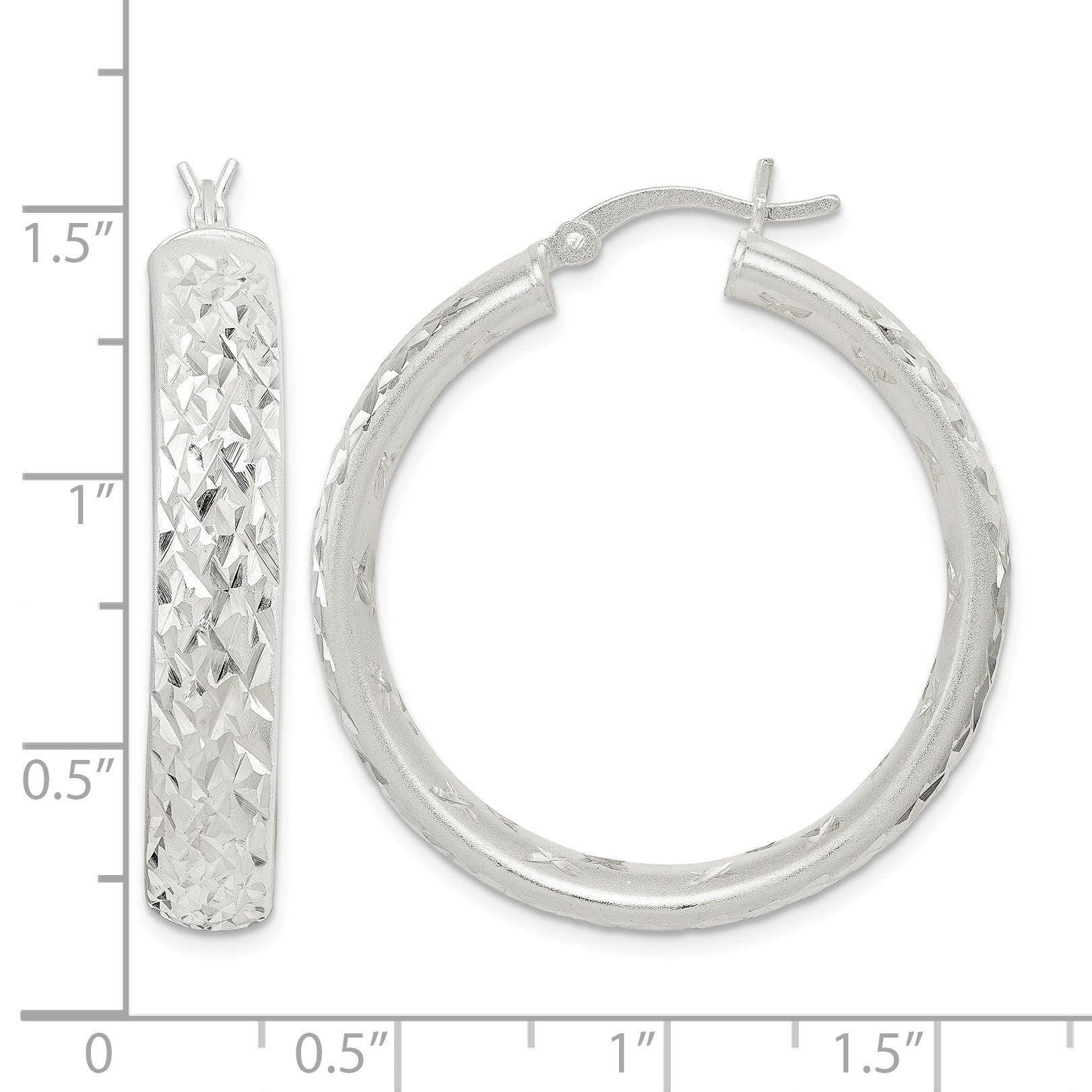 Sterling Silver Satin & Diamond-cut 5mm Round Hoop Earrings