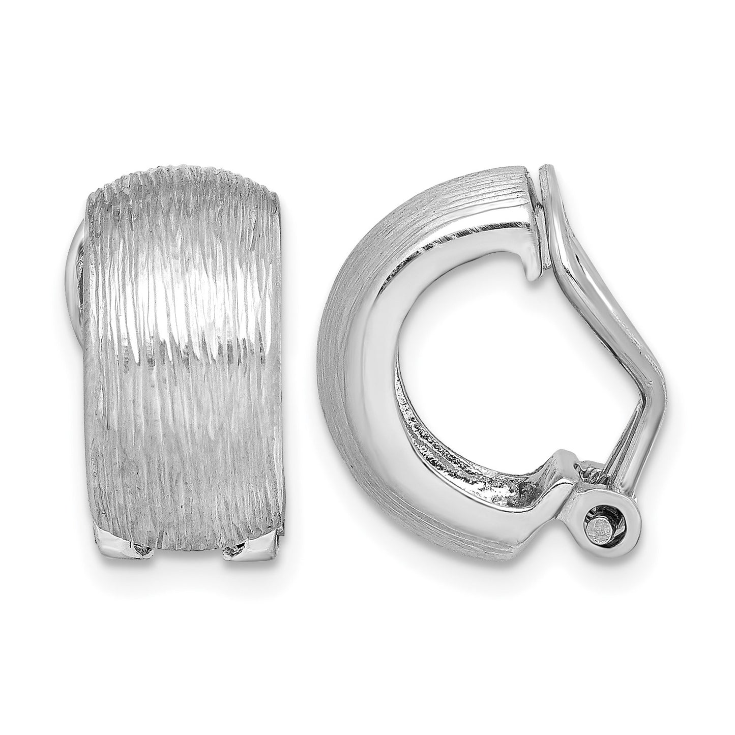 Sterling Silver Rhodium-plated D/C Non-Pierced J-Hoop Earrings