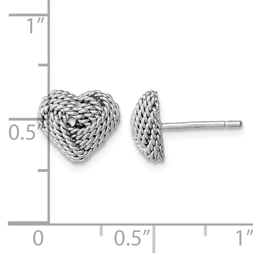 Sterling Silver Rhodium-plated Small Twisted Love Knot Heart Post Earrings