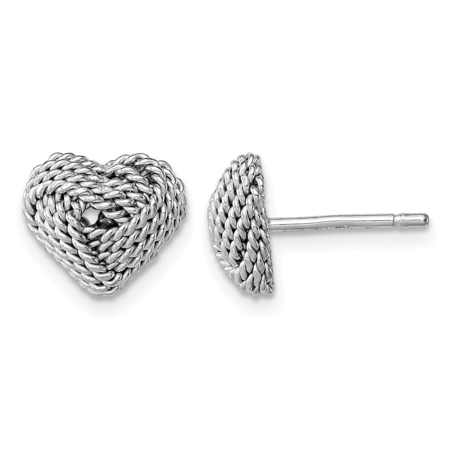 Sterling Silver Rhodium-plated Small Twisted Love Knot Heart Post Earrings